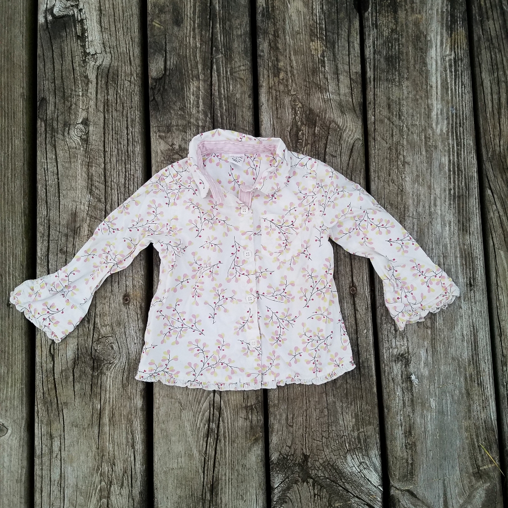 Girls Floral Blossom Print Button Up Ruffle Top